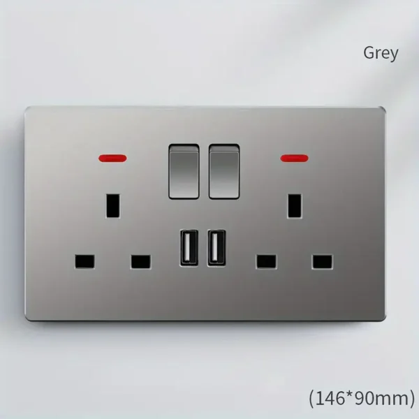 1pc UK Standard 2 Open 13A Switch Socket with Dual USB Ports
