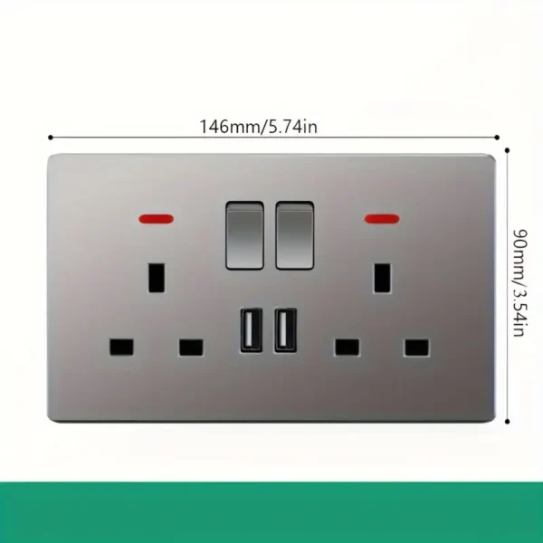 1pc UK Standard 2 Open 13A Switch Socket with Dual USB Ports